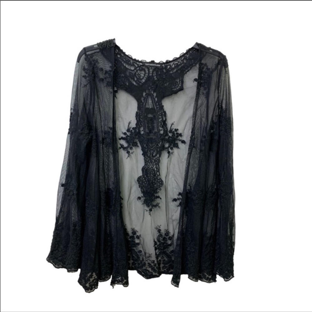 NWT Beautiful black lace duster cardigan coat XS